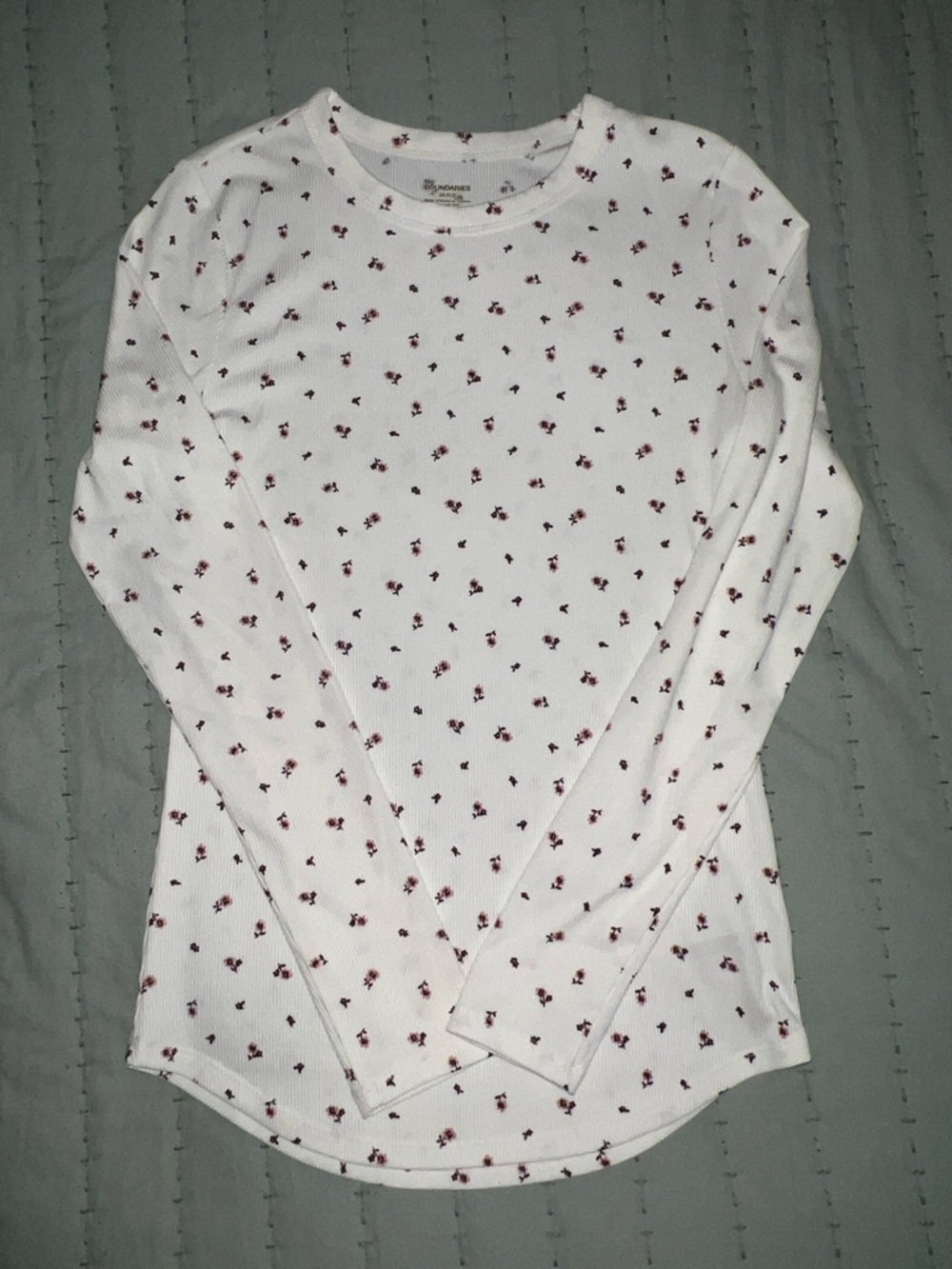 White Thermal Long Sleeve Top with Red Floral Print